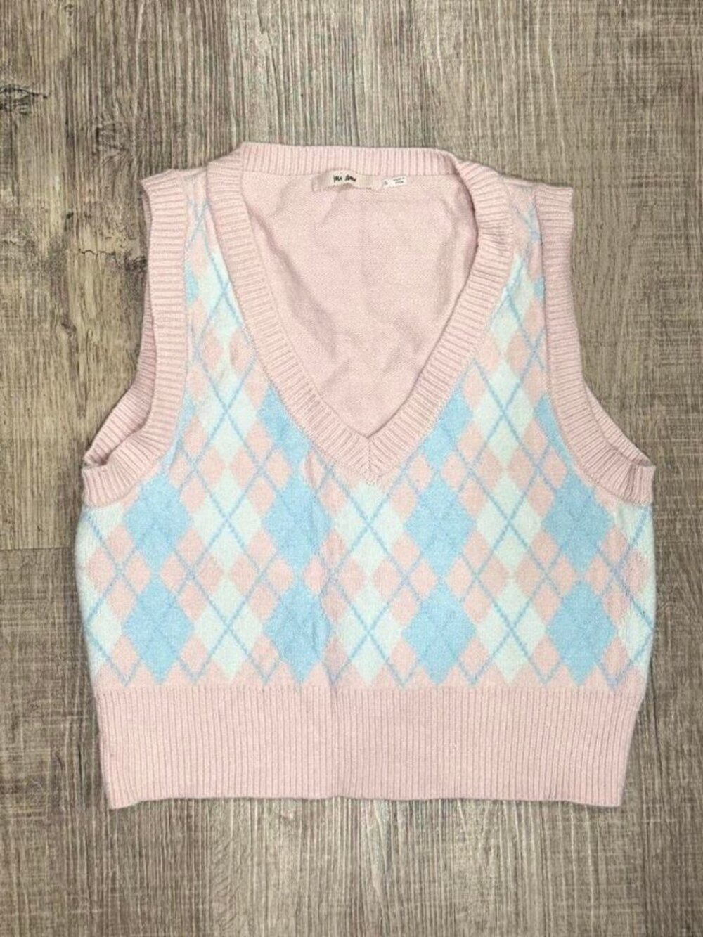 Vintage Style Pastel Pink & Blue Argyle Sweater Vest.Preppy Y2K Coquette